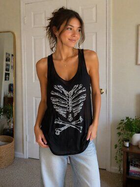 Double Zero Black Tank Top with Sheer Mesh Back